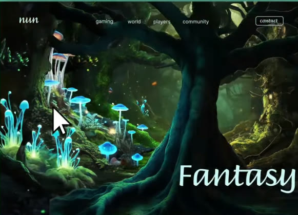 An immersive glowing fantasy forest website you explore by moving your mouse