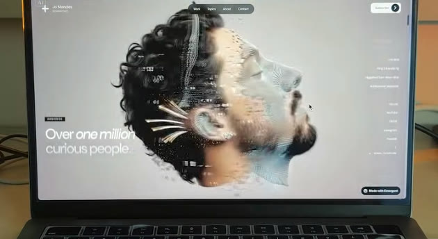 A cinematic scroll website where a portrait dissolves into drifting particles as you scroll