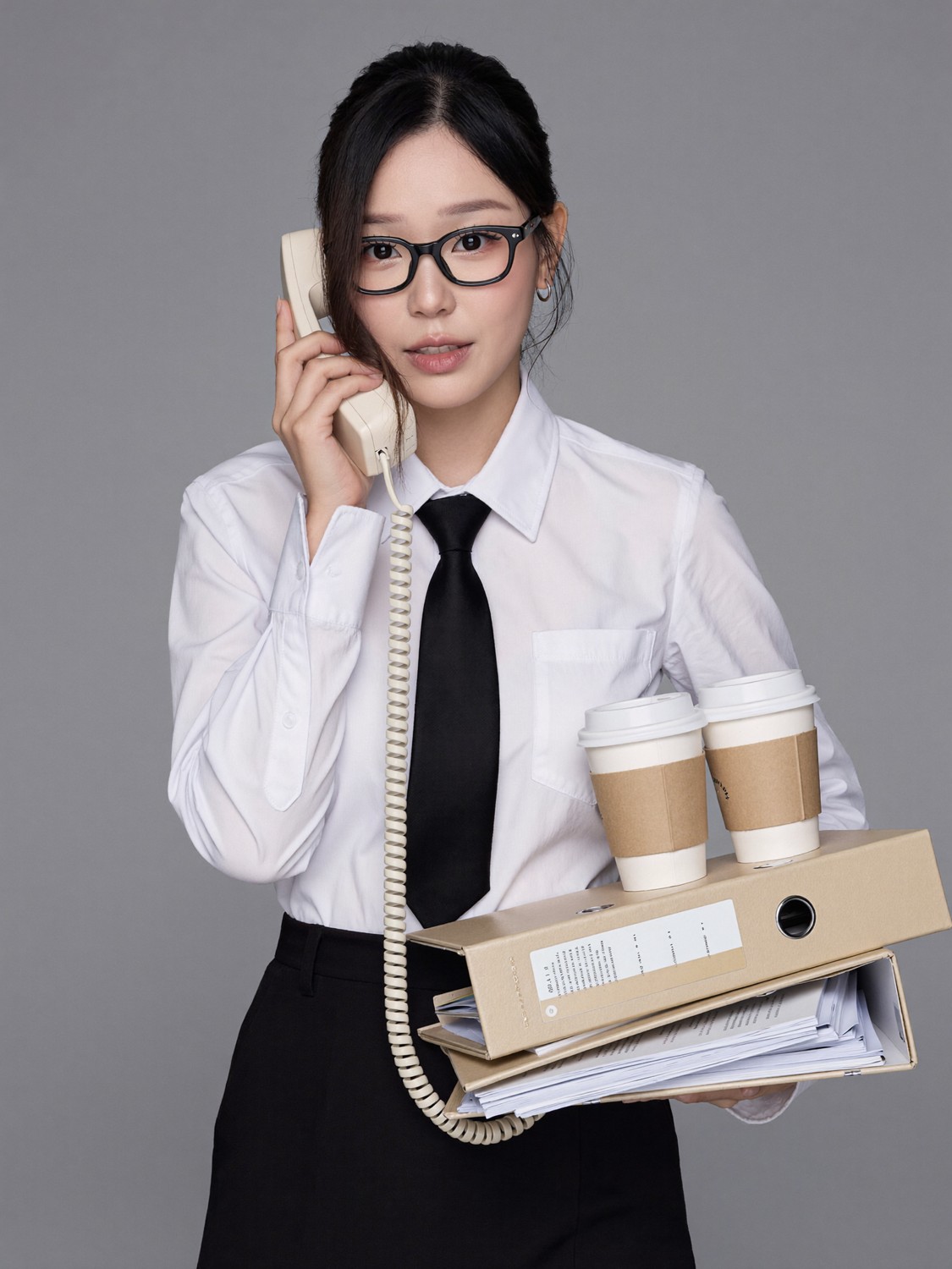 Cindy's generated portrait: Binders, coffee and the beige phone